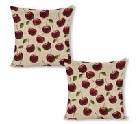 ERSTSNCK Red Cherry Pillow Covers 18"x18"（2pcs） Linen Throw Pillow Covers - Double Sided Decorative Square Cushion Cases for Sofa, Bed, Chair (No Insert Included)