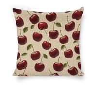ERSTSNCK Red Cherry Pillow Covers 18"x18" Linen Throw Pillow Covers - Double Sided Decorative Square Cushion Cases for Sofa, Bed, Chair (No Insert Included)