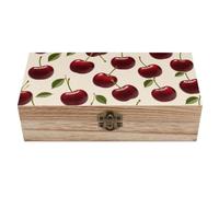 ERSTSNCK Red Cherry Wooden Storage Box Elegant Retro Jewelry Box with Hinged Lid Decorative Keepsake Boxes Decor Handmade Organizer Boxes for Wedding, Party, Gift, Diy Craft, Home Decor