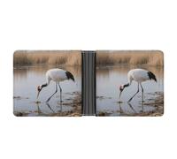 ERSTSNCK Red-crowned Crane Wallet for Men Bifold Rfid Blocking Slim Money Clip Front Pocket Wallet Card Holder