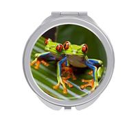 ERSTSNCK Red Eyed Tree Frog Compact Mirror for Purse Double-Sided 1x/2x Magnifying Metal Pocket Makeup Mirrors Folding Mini Vanity Mirror Handheld Round Travel Cosmetic Mirrors for Women