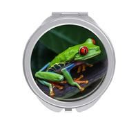 ERSTSNCK Red Eyed Tree Frog Compact Mirror for Purse, Double-Sided 1x/2x Magnifying Metal Pocket Makeup Mirrors, Folding Mini Vanity Mirror, Handheld Round Travel Cosmetic Mirrors for Women