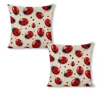 ERSTSNCK Red Ladybug Pillow Covers 18"x18"（2pcs） Linen Throw Pillow Covers - Double Sided Decorative Square Cushion Cases for Sofa, Bed, Chair (No Insert Included)