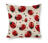 ERSTSNCK Red Ladybug Pillow Covers 18"x18" Linen Throw Pillow Covers - Double Sided Decorative Square Cushion Cases for Sofa, Bed, Chair (No Insert Included)