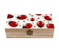 ERSTSNCK Red Ladybug Wooden Storage Box Elegant Retro Jewelry Box with Hinged Lid Decorative Keepsake Boxes Decor Handmade Organizer Boxes for Wedding, Party, Gift, Diy Craft, Home Decor