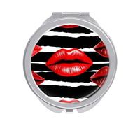 ERSTSNCK Red Lips Kiss Compact Mirror for Purse Double-Sided 1x/2x Magnifying Metal Pocket Makeup Mirrors Folding Mini Vanity Mirror Handheld Round Travel Cosmetic Mirrors for Women