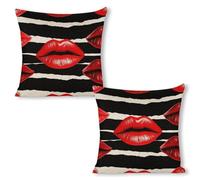 ERSTSNCK Red Lips Kiss Pillow Covers 18"x18"（2pcs） Linen Throw Pillow Covers - Double Sided Decorative Square Cushion Cases for Sofa, Bed, Chair (No Insert Included)