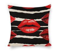 ERSTSNCK Red Lips Kiss Pillow Covers 18"x18" Linen Throw Pillow Covers - Double Sided Decorative Square Cushion Cases for Sofa, Bed, Chair (No Insert Included)