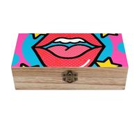 ERSTSNCK Red Lips Wooden Storage Box Elegant Retro Jewelry Box with Hinged Lid Decorative Keepsake Boxes Decor Handmade Organizer Boxes for Wedding, Party, Gift, Diy Craft, Home Decor