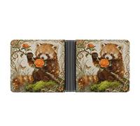 ERSTSNCK Red Panda Camellia Wallet for Men Bifold Rfid Blocking Slim Money Clip Front Pocket Wallet Card Holder