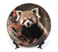 ERSTSNCK Red Pandas Ceramic Decorative Plate 8inch Bone China Wall Hanging Ornament Plates Bohemian Style Dinner Plate with Stand Cabinet Display Plates for Home Art Decor