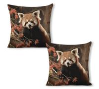 ERSTSNCK Red Pandas Pillow Covers 18"x18"（2pcs） Linen Throw Pillow Covers - Double Sided Decorative Square Cushion Cases for Sofa, Bed, Chair (No Insert Included)