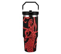 ERSTSNCK Red Papercut Dancer 30oz Tumbler Large Capacity Car Cup with Handle And Straw Lid Stainless Steel Travel Mug Double Wall Vacuum Insulated Cup Leak-Proof for Outdoor Home Use