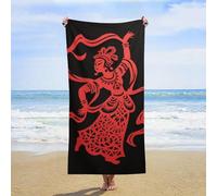 ERSTSNCK Red Papercut Dancer Beach Towel Oversized 31" X 63" Absorbent Towels Quick Dry Pool Towel Lightweight Bath Towels Sandproof Beach Blanket for Gym Swimming Sports Travel Gifts