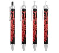 ERSTSNCK Red Papercut Dancer Black Ballpoint Pens Fine Point (0.5mm) Black Ink Pen Retractable Ball Point Pens with Comfortable Full Grip for Journaling, And Office Writing Ideal 4 PCS