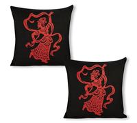 ERSTSNCK Red Papercut Dancer Pillow Covers 18"x18"（2pcs） Linen Throw Pillow Covers - Double Sided Decorative Square Cushion Cases for Sofa, Bed, Chair (No Insert Included)