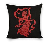 ERSTSNCK Red Papercut Dancer Pillow Covers 18"x18" Linen Throw Pillow Covers - Double Sided Decorative Square Cushion Cases for Sofa, Bed, Chair (No Insert Included)