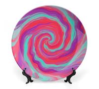 ERSTSNCK Red - Purple Vortex Ceramic Decorative Plate 6inch Bone China Wall Hanging Ornament Plates Bohemian Style Dinner Plate with Stand Cabinet Display Plates for Home Art Decor