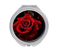 ERSTSNCK Red Rose Compact Mirror for Purse, Double-Sided 1x/2x Magnifying Metal Pocket Makeup Mirrors, Folding Mini Vanity Mirror, Handheld Round Travel Cosmetic Mirrors for Women