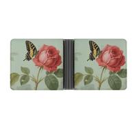 ERSTSNCK Red Rose Wallet for Men Bifold Rfid Blocking Slim Money Clip Front Pocket Wallet Card Holder