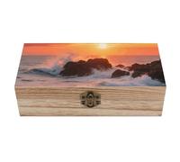 ERSTSNCK Reef at Sunset Wooden Storage Box Elegant Retro Jewelry Box with Hinged Lid Decorative Keepsake Boxes Decor Handmade Organizer Boxes for Wedding, Party, Gift, Diy Craft, Home Decor