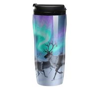 ERSTSNCK Reindeer Under Aurora 12 Oz Travel Coffee Mug Vacuum Insulated Travel Mug Leakproof Cup with Lid Reusable Coffee Tumbler for Hot And Cold Drinks, Gift for Men And Women