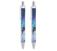 ERSTSNCK Reindeer Under Aurora Black Ballpoint Pens Fine Point (0.5mm) Black Ink Pen Retractable Ball Point Pens with Comfortable Full Grip for Journaling, And Office Writing Ideal 2 PCS