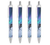 ERSTSNCK Reindeer Under Aurora Black Ballpoint Pens Fine Point (0.5mm) Black Ink Pen Retractable Ball Point Pens with Comfortable Full Grip for Journaling, And Office Writing Ideal 4 PCS