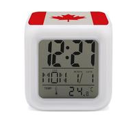 ERSTSNCK Retro Canada Flag Pattern Night Light Alarm Clock LED Display Alarms for Bedroom Smart Digital Alarm Clock Wtih 7 Colorful Ambient Lights Sleep Timer for Heavy Sleepers Simple Operation