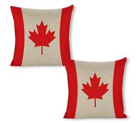 ERSTSNCK Retro Canada Flag Pattern Pillow Covers 18"x18"（2pcs） Linen Throw Pillow Covers - Double Sided Decorative Square Cushion Cases for Sofa, Bed, Chair (No Insert Included)