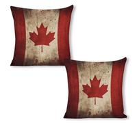 ERSTSNCK Retro Canada Flag Pillow Covers 18"x18"（2pcs） Linen Throw Pillow Covers - Double Sided Decorative Square Cushion Cases for Sofa, Bed, Chair (No Insert Included)