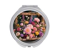 ERSTSNCK Retro Flowers Compact Mirror for Purse, Double-Sided 1x/2x Magnifying Metal Pocket Makeup Mirrors, Folding Mini Vanity Mirror, Handheld Round Travel Cosmetic Mirrors for Women