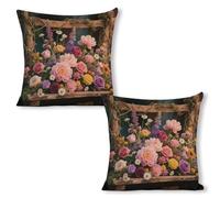 ERSTSNCK Retro Flowers Pillow Covers 18"x18"（2pcs） Linen Throw Pillow Covers - Double Sided Decorative Square Cushion Cases for Sofa, Bed, Chair (No Insert Included)