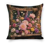 ERSTSNCK Retro Flowers Pillow Covers 18"x18" Linen Throw Pillow Covers - Double Sided Decorative Square Cushion Cases for Sofa, Bed, Chair (No Insert Included)