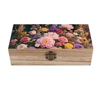 ERSTSNCK Retro Flowers Wooden Storage Box Elegant Retro Jewelry Box with Hinged Lid Decorative Keepsake Boxes Decor Handmade Organizer Boxes for Wedding, Party, Gift, Diy Craft, Home Decor