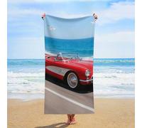 ERSTSNCK Retro Red Car Beach Towel Oversized 31" X 63" Absorbent Towels Quick Dry Pool Towel Lightweight Bath Towels Sandproof Beach Blanket for Gym Swimming Sports Travel Gifts