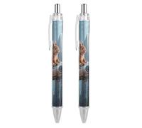 ERSTSNCK Rocket Squirrel Black Ballpoint Pens Fine Point (0.5mm) Black Ink Pen Retractable Ball Point Pens with Comfortable Full Grip for Journaling, And Office Writing Ideal 2 PCS