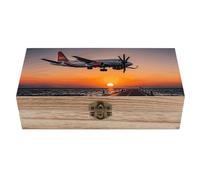 ERSTSNCK Romantic Sunset Plane Wooden Storage Box Elegant Retro Jewelry Box with Hinged Lid Decorative Keepsake Boxes Decor Handmade Organizer Boxes for Wedding, Party, Gift, Diy Craft, Home Decor