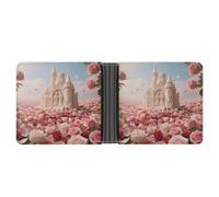 ERSTSNCK Rose Flower Sea with Castle Wallet for Men Bifold Rfid Blocking Slim Money Clip Front Pocket Wallet Card Holder