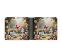 ERSTSNCK Rose - Garden Butterfly Wallet for Men Bifold Rfid Blocking Slim Money Clip Front Pocket Wallet Card Holder