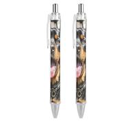 ERSTSNCK Rottweiler Dogs Tongue Head Black Ballpoint Pens Fine Point (0.5mm) Black Ink Pen Retractable Ball Point Pens with Comfortable Full Grip for Journaling, And Office Writing Ideal 2 PCS