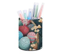 ERSTSNCK Round PU Leather Pen Holder - Basket And Easter Eggs Desk Organizer with Waterproof Design, Makeup Brush Cup & Office Supply Storage for Home Office Dorm Desktop Organization