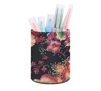 ERSTSNCK Round PU Leather Pen Holder - Beautiful Hibiscus Flower Desk Organizer with Waterproof Design, Makeup Brush Cup & Office Supply Storage for Home Office Dorm Desktop Organization
