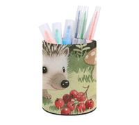 ERSTSNCK Round PU Leather Pen Holder - Berry - Collecting Hedgehog Desk Organizer with Waterproof Design, Makeup Brush Cup & Office Supply Storage for Home Office Dorm Desktop Organization