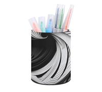 ERSTSNCK Round PU Leather Pen Holder - Black And White Image Desk Organizer with Waterproof Design, Makeup Brush Cup & Office Supply Storage for Home Office Dorm Desktop Organization