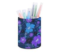 ERSTSNCK Round PU Leather Pen Holder - Blue - Purple - Black Floral Desk Organizer with Waterproof Design, Makeup Brush Cup & Office Supply Storage for Home Office Dorm Desktop Organization