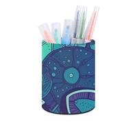 ERSTSNCK Round PU Leather Pen Holder - Blue Teal Lemon Desk Organizer with Waterproof Design, Makeup Brush Cup & Office Supply Storage for Home Office Dorm Desktop Organization