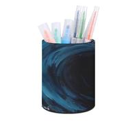 ERSTSNCK Round PU Leather Pen Holder - Blue Wave Painting Desk Organizer with Waterproof Design, Makeup Brush Cup & Office Supply Storage for Home Office Dorm Desktop Organization