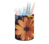 ERSTSNCK Round PU Leather Pen Holder - Bright Flowers Desk Organizer with Waterproof Design, Makeup Brush Cup & Office Supply Storage for Home Office Dorm Desktop Organization