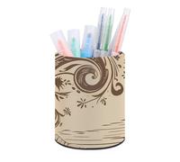 ERSTSNCK Round PU Leather Pen Holder - Brown Pattern Tree Desk Organizer with Waterproof Design, Makeup Brush Cup & Office Supply Storage for Home Office Dorm Desktop Organization